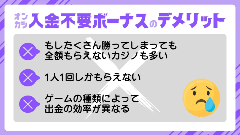 オンカジ 入金不要 ボーナス デメリット