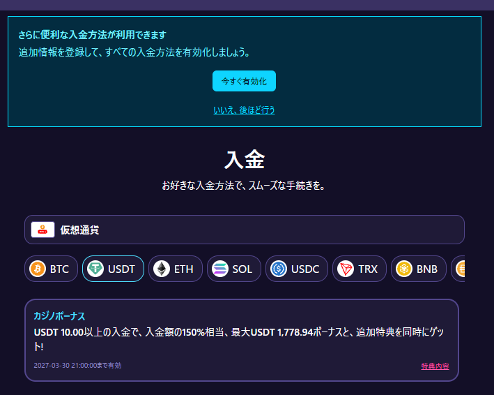 ステルスベット 入金画面