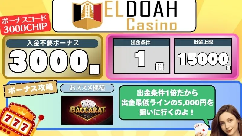 オンカジ 入金不要ボーナス エルドアカジノ