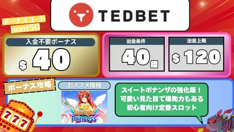 オンカジ 入金不要ボーナス テッドベット