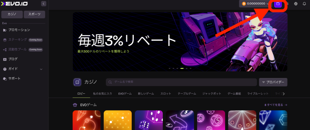 エボアイオー　Evo.io 　入金