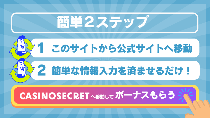 カジノシークレット　入金不要ボーナス　受け取りかた