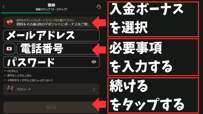 パリマッチ　入金ボーナス　
登録方法