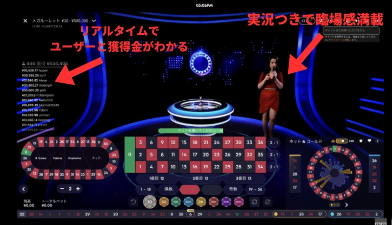 ハントカジノ ライブカジノ メガルーレット