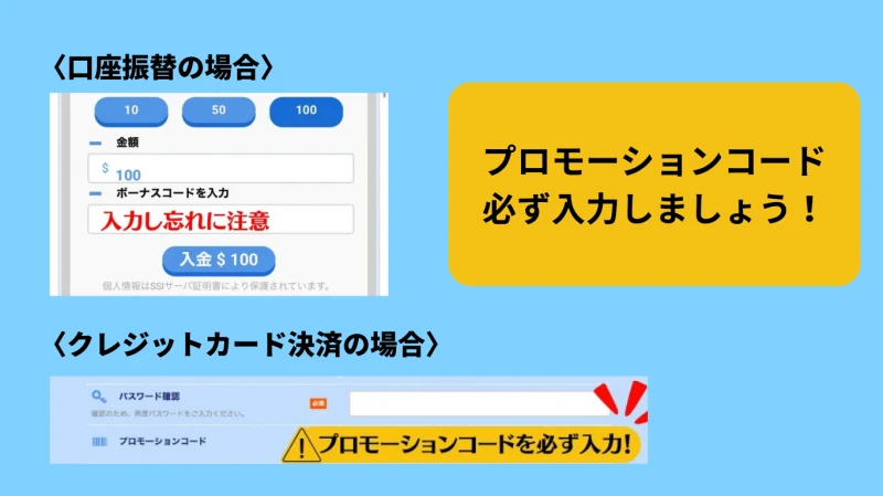 ビーベットのプロモーションコードを入力するところを説明しています。