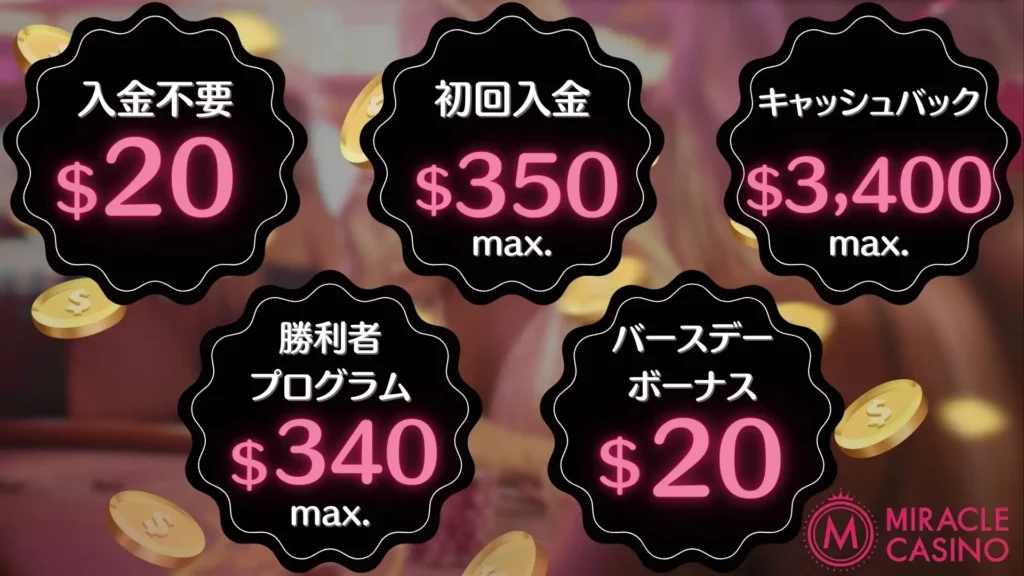 ミラクルカジノ 豪華5つのボーナス