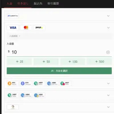 ワイズカード オンラインカジノ入金手順②
