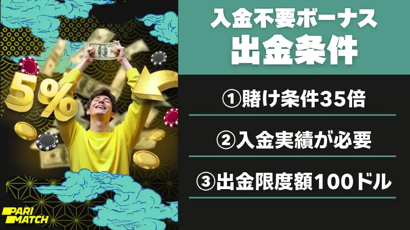 パリマッチ 入金不要ボーナス 出金条件